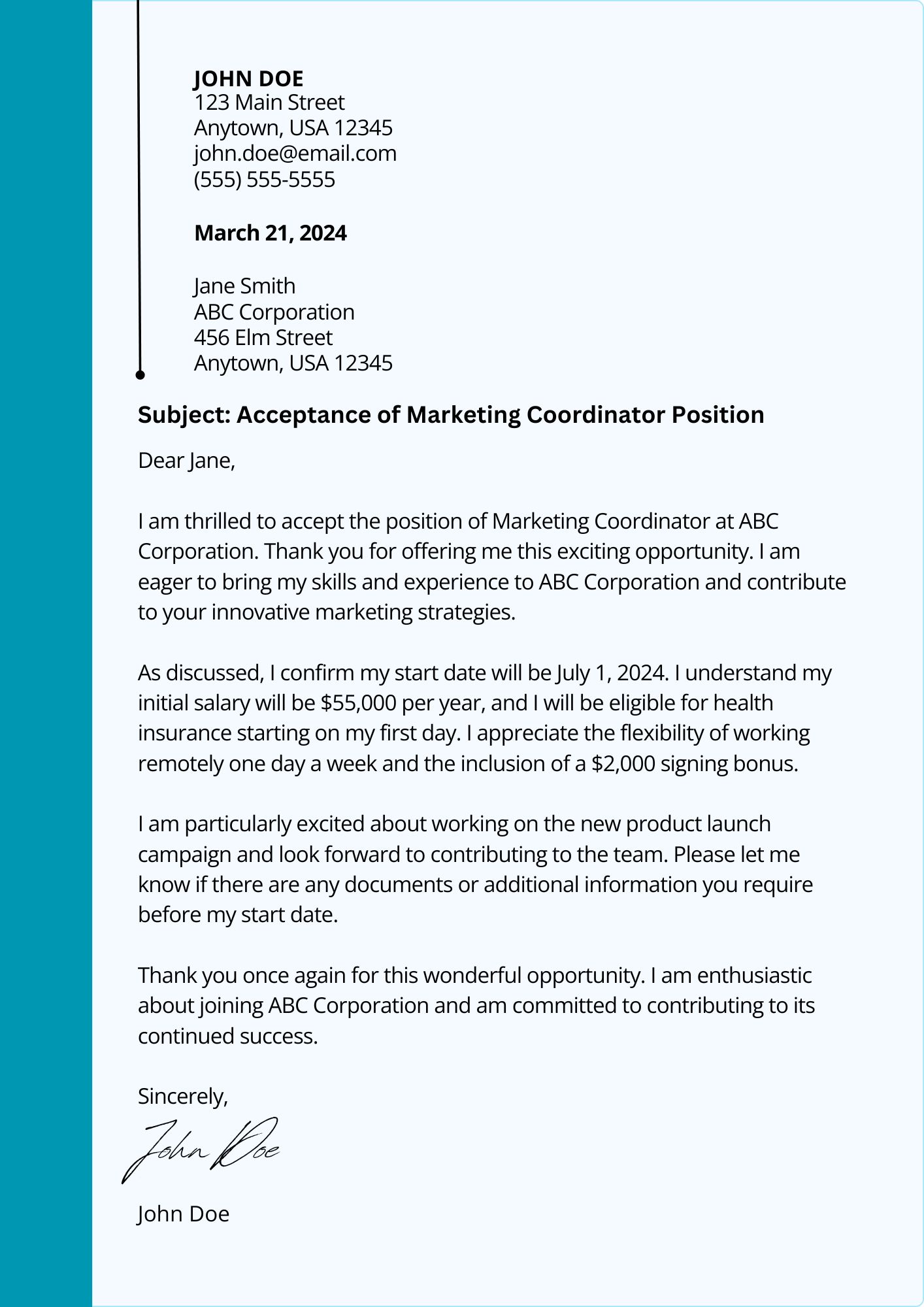 How To Write A Job Acceptance Letter: Sample Templates, Examples & Tips ...